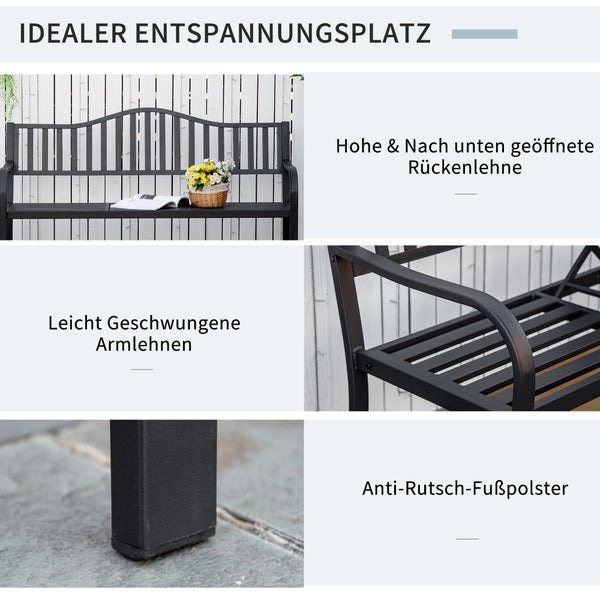 Outsunny Gartenbank, mit ausziehbarem Tisch für 2 Personen 150 x 58,5 x 90 cm, Schwarz