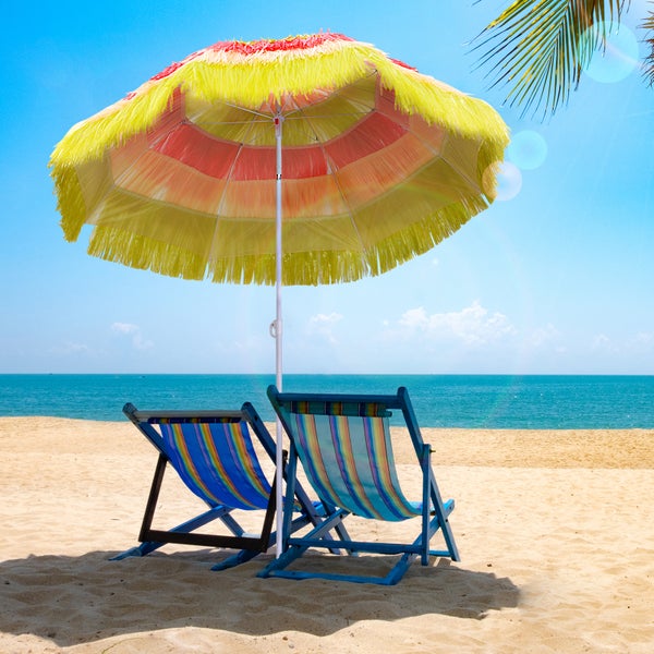 Outsunny Sonnenschirm Strand Ø160cm windfest stabil Strandschirm höhenverstellbar und neigbar Balkon-Schirm faltbarer Gartenschirm für Reisen, Strand, Balkon Mehrfarbig