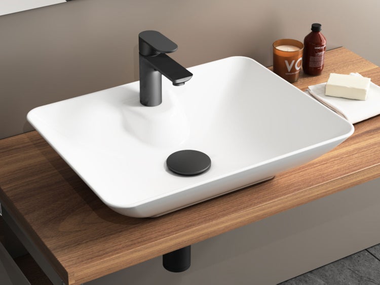 Aqua Bagno Leon Aufsatzwaschbecken – 64,4 cm – Keramik – Weiß Hochglanz – KB.LEON.002
