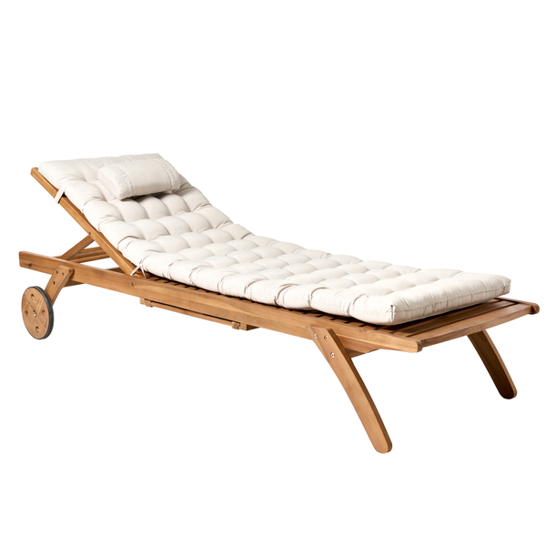 Sonnenliege mit Kissen CESANA PREMIUM Akazienholz Hellbeige