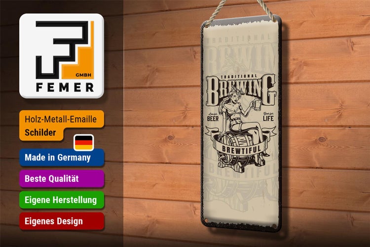 Blechschild Spruch Traditional Brewing live for Beer 10x27cm