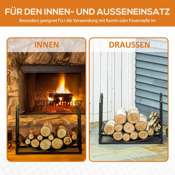 Outsunny Kaminholzregal, 60 kg belastbar, 60,5 x 36 x 46,5 cm, Metall, Schwarz