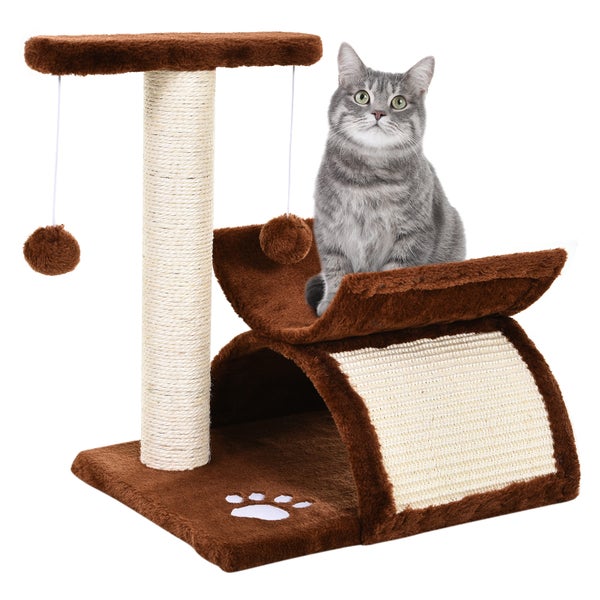 PawHut Katzenbaum Spielbaum Katzenkratzbaum Kratzbaum Katzen mit Ball Braun L40 x B30 x H43 cm