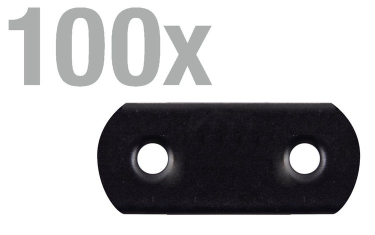 Set mit 100 Stück Verbindungsplatten mit zwei Senkbohrungen zur Befestigung