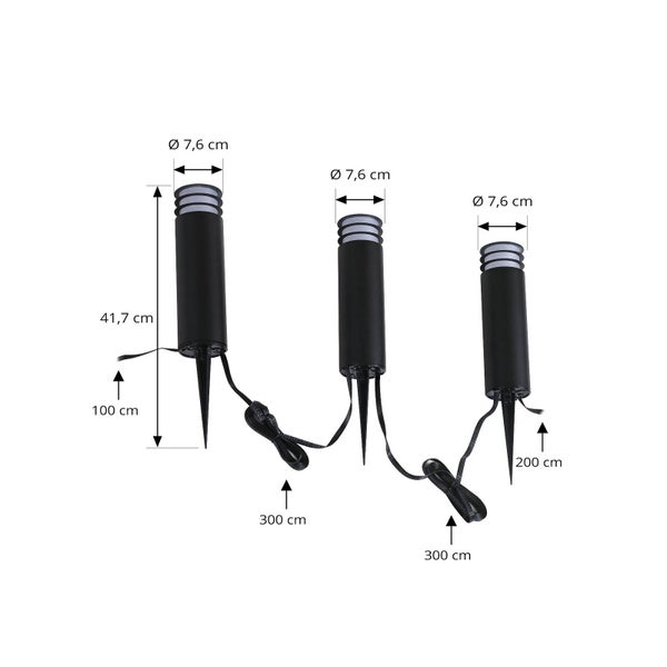 Lindby LED Smart Home Wegbeleuchtung Garten Kaelo dimmbar (Modern) in Schwarz (3 flammig, )