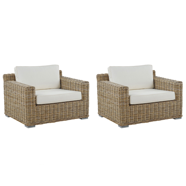 Gartensessel 2er Set ARDEA Rattan Hellbraun
