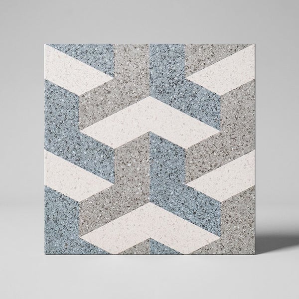 Quadratische Fliese mit geometrischem Muster im Terrazzo Design für Wand oder Boden