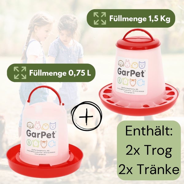 GarPet Set mit zwei Futtertrögen und zwei Tränken für Tiere, Füllmenge 0,75 Liter und 1,5 Kilogramm