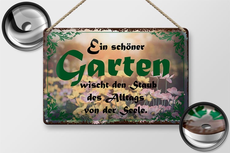 Blechschild Spruch 30x20cm schöner Garten wischt den Staub