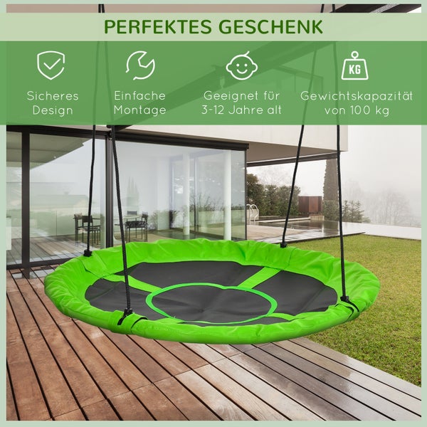 Outsunny Nestschaukel Ø110 cm, Hängeschaukel bis 100 kg, verstellbar Kinderschaukel, Kinderschaukel Garten-Schaukel Tellerschaukel für 3-12 Jahre Kinder, Grün