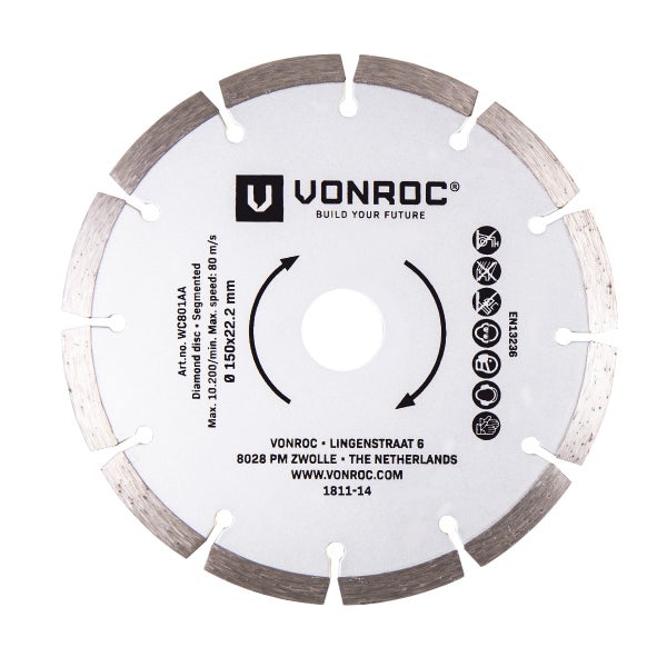 VONROC Diamantsägeblatt Mauernutfräse - universell 150 mm - 2 Stück - Stein und hartes Material