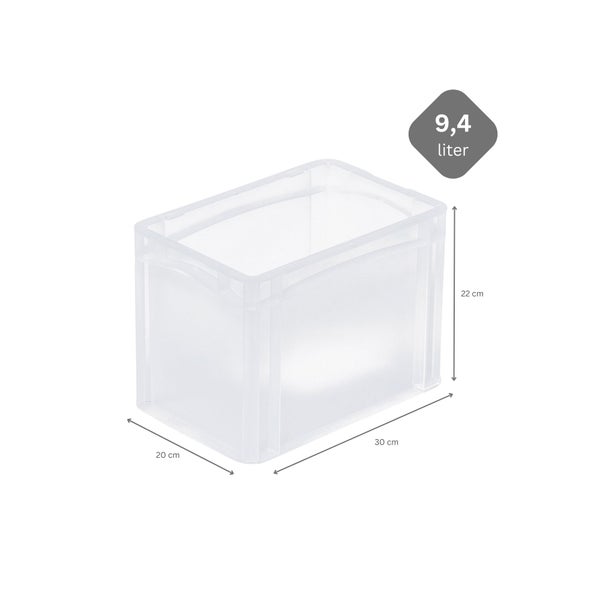 PROREGAL SparSet 10 x Transparenter Eurobehälter BasicLine Mit Geschlossenem Griff HxBxT 22 x 20 x 30 cm 9,4 Liter Eurobox Transportbox
