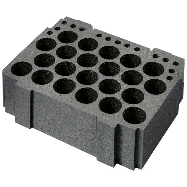 Graue Werkzeugaufnahme mit Bohrlöchern unterschiedlicher Größe