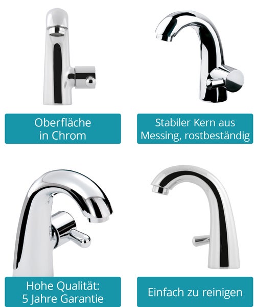 Calmwaters® Kaltwasserhahn in Chrom, mit Wasserspar-Mischdüse, Einhebelmischer mit Keramikkartusche, runder Auslauf, Kaltwasserventil, Messing, 15PZ6167