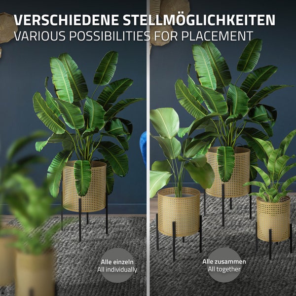 ML-Design Blumenständer 6er Set Schwarz-Gold, aus Stahl, Metall Pflanzenständer, Blumentopfständer mit Übertopf, Blumentopfhalter 6-tlg, Pflanztopf Dekoständer Blumensäule Blumenhocker Pflanzenhocker