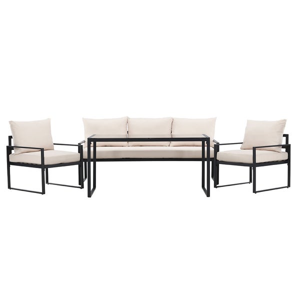 Catania Loungeset 1 Esstisch, 1 Sofa, 2 Stühle schwarz. 70 X 135 X 67 cm