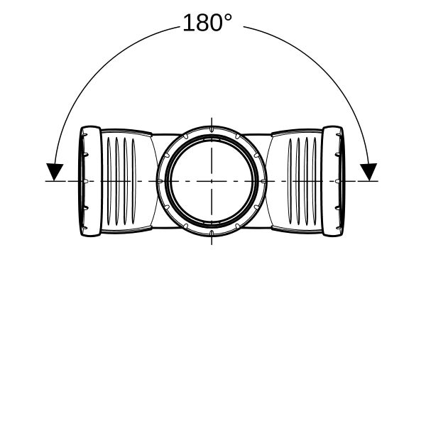 Symbol für einen Winkel von 180 Grad bei einem Rohrverbinder.