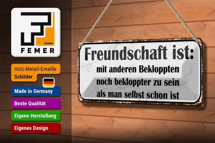 Blechschild Spruch 27x10cm Freundschaft ist noch bekloppter Dekoration