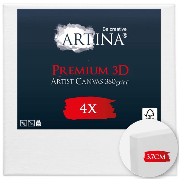 Artina Premium 3D Künstler Leinwand, 380 Gramm pro Quadratmeter, Viererpack