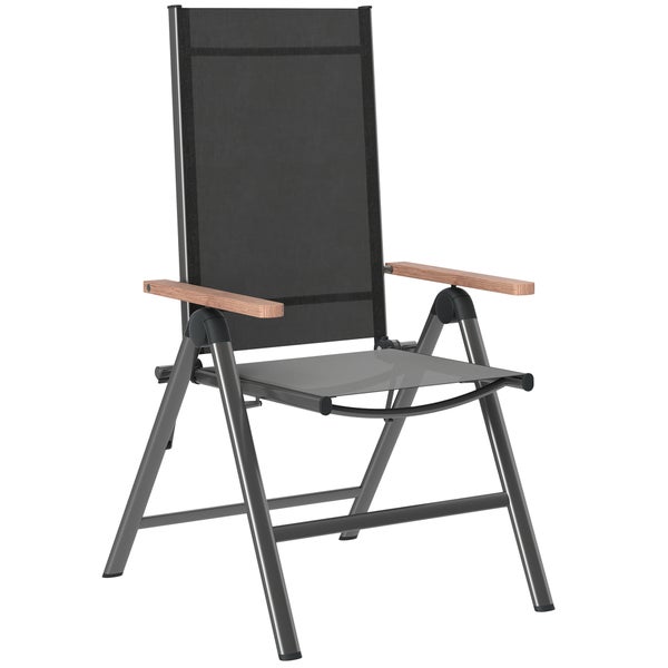 Outsunny Gartenstuhl aus Stahl Klappstuhl mit Armlehnen klappbar Balkonstuhl Campingstuhl 120kg Belastbarkeit Hochlehner Terrassenstuhl für Garten, Balkon, 60 x 73 x 108cm Schwarz