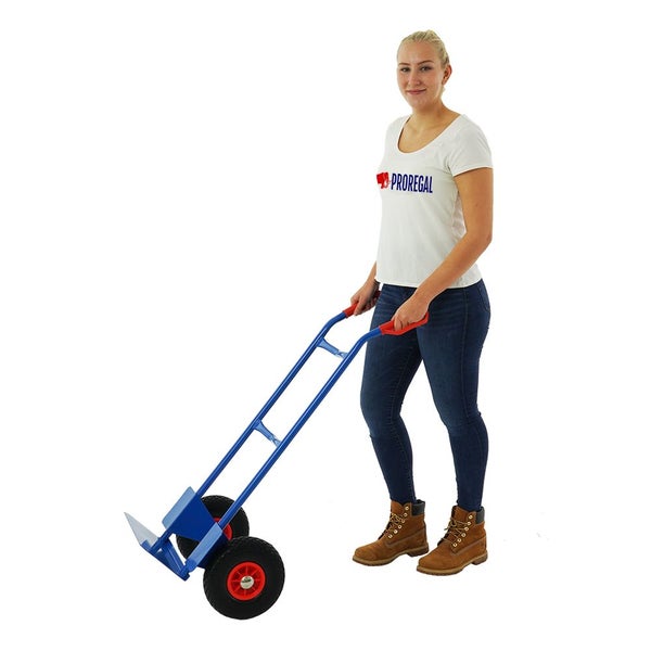PROREGAL Sackkarre mit Standardschaufel und Gummibereifung  HxBxT 118,5x55x45cmTraglast 200kg Blau
