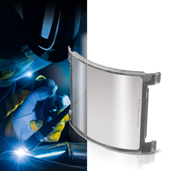 Schweißvisier mit Schweißer bei der Arbeit