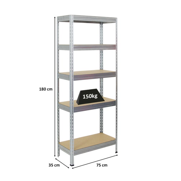 PROREGAL Schwerlastregal Rivet HxBxT 180 x 75 x 35 cm Fachlast 150 kg Innovatives Stecksystem Verzinkt