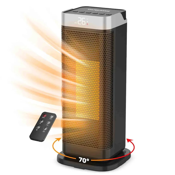 Elektrischer Keramik Heizlüfter mit Fernbedienung und 70 Grad Oszillationsfunktion zur effektiven Raumbeheizung.