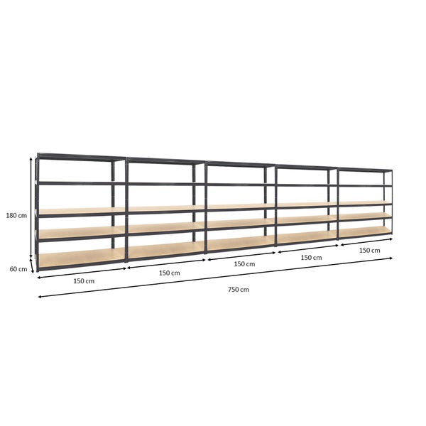 PROREGAL Mega Deal 5x Schwerlastregal Giant Elephant HxBxT 180 x 150 x 60 cm Fachlast 200 kg Schwarz