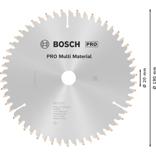 Bosch Pro Multi Material Kreissägeblatt, 190 Millimeter Durchmesser