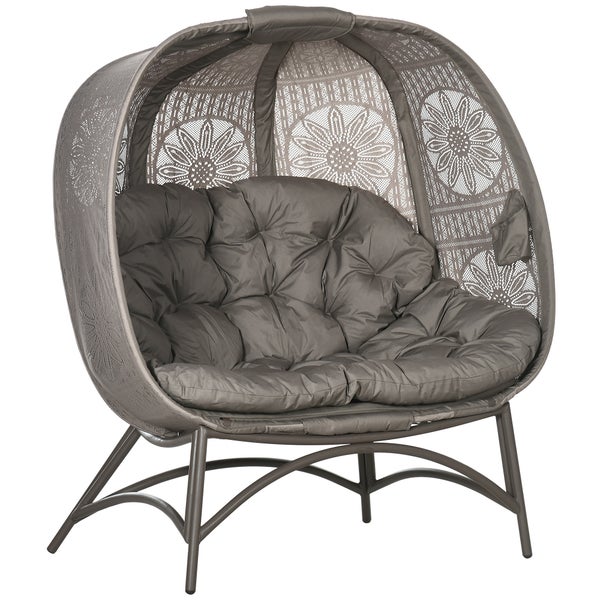 Outsunny 2-Sitzer Gartenstuhl, Korb-Stuhl mit Faltbarem Korb, Kissen, 126 x 75 x 142 cm, Stahl, Sand
