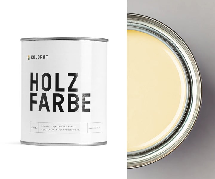 Kolorat Holzfarbe, wetterfest für Außen - Pastellgelb K/0-6-27-0/T – 2.5L  Hochwertige Wetterschutzfarbe, höchste Deckkraft, Holzschutz - schützt vor UV-Strahlen und Witterung, schnelltrocknender Anstrich, ideal für Holz im Außenbereich