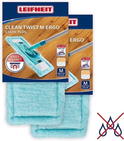 Leifheit 2er Set Wischbezug CLEAN TWIST M Ergo static plus, für alle Bodenarten, zieht Staub und Haare an wie ein Magnet, Staubwischer für die trockene Bodenreinigung zwischendurch