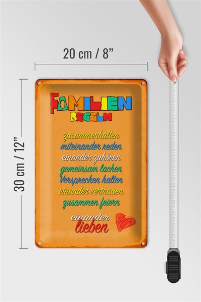Blechschild Spruch 20x30cm Familien Regeln Schild