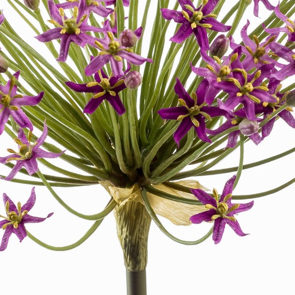 Künstliche Allium Blume mit lila sternförmigen Blütenköpfen und langem Stiel.