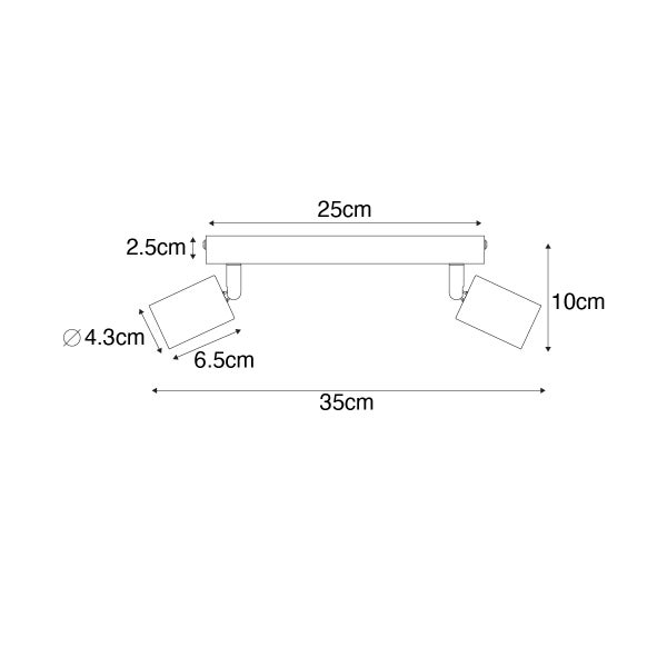 Maße einer Aufbauleuchte mit zwei Strahlern