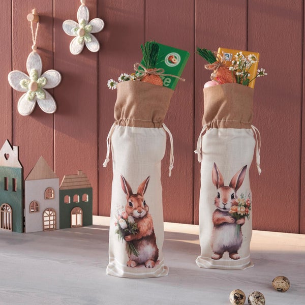 FRANK FLECHTWAREN|Geschenkbeutel Blumenhase, 2er Set, 14 x 35 cm, POLYESTER