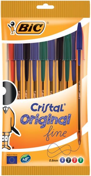 BIC Kugelschreiber Cristal Original fine 0.35mm sortiert, 10er Set