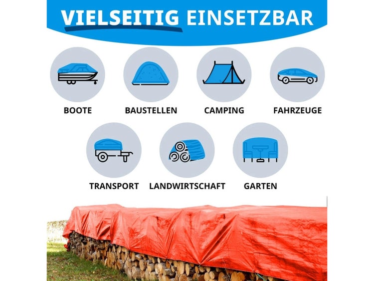 FLOORDIREKT Abdeckplane - Wasserdichte Plane - mit Ösen - Schutzplane - 240 g/m² - 3 x 5 m - Orange