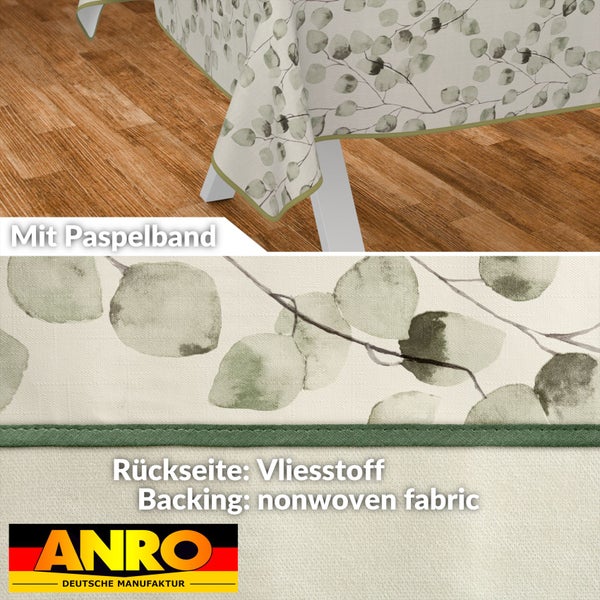 Tischdecke mit Eukalyptusmuster und Paspelband