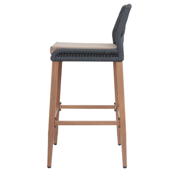 Barhocker mit geflochtener Rückenlehne und Holzbeinen