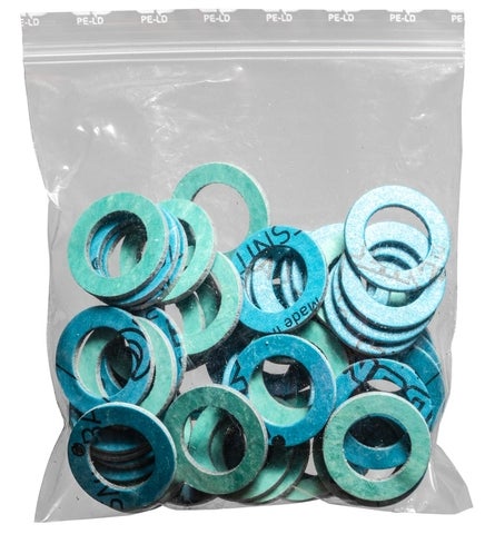 Dichtungsringe aus Faserstoff in einer Plastiktüte