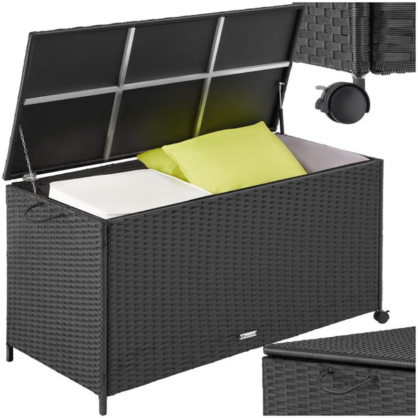 Auflagenbox tectake Kuusamo 117 x 54 x 64 cm mit Aluminiumgestell und Rattangeflecht schwarz
