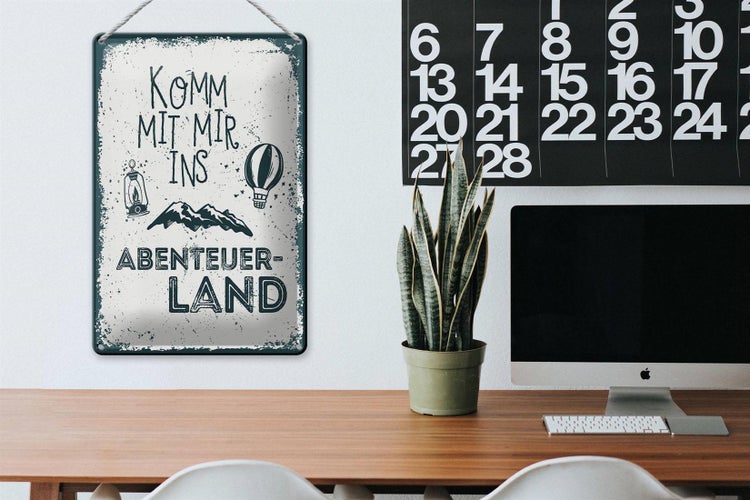 Blechschild Spruch 20x30cm Komm mit mir ins Abenteuerland Wanddekoration