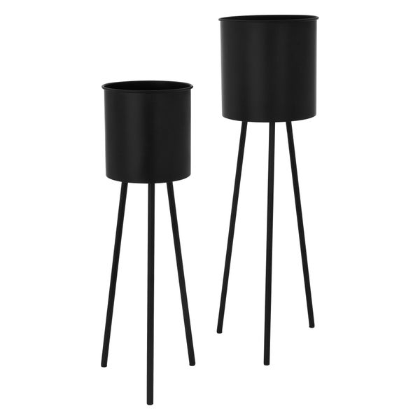 ML-Design Blumenständer 2er Set, Schwarz, 22x22,5x66 cm/23x26x79 cm, aus Stahl, Metallgestell Pflanzenständer, Blumentopfhalter 2-tlg, Blumentopfständer, Blumenhocker Pflanztopf Deko Pflanztopfhalter