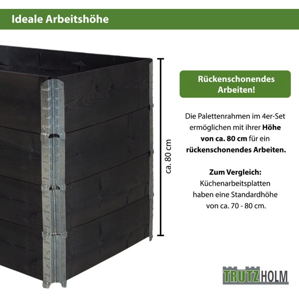 Hochbeet 4er Set Palettenrahmen Pflanzbeet 120x80x80 cm aus Holz schwarz Garten Balkon stapelbar