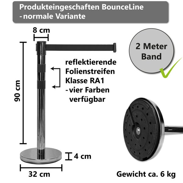 UvV BounceLine Personenleitsystem, Edelstahl 2 x 90 cm3 m Gewebeband / Rot / Heavy ca. 8 kg bis 3 m