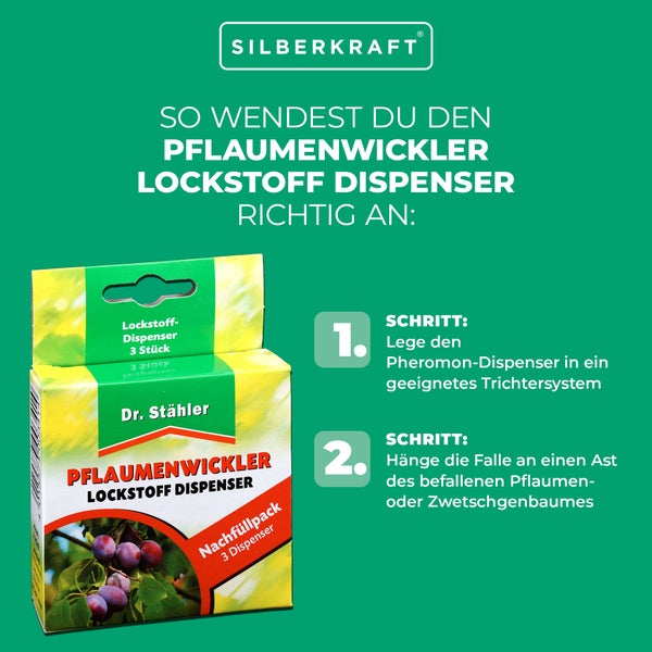 Pflaumenwickler Lockstoffdispenser – Pheromon-Lockstoff zur Befallsüberwachung & Früherkennung – Für Zwetschgen & Pflaumenbäume – Passend für Trichterfallen