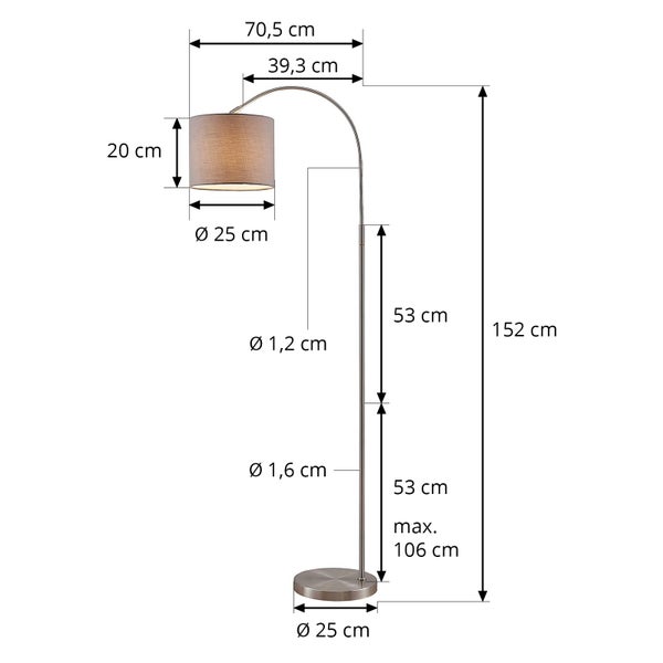 Lindby Stehlampe (Bogenleuchte) Keriba (Modern) in Alu aus Metall (1 flammig, E27) - Bogenlampe Stehleuchte Floor Lamp Standleuchte Wohnzimmerlampe Wohnzimmerleuchte