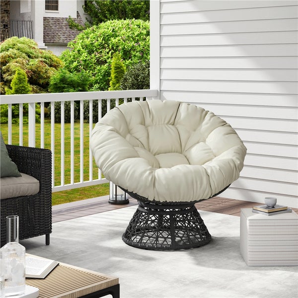 Yaheetech Papasansessel 360° Drehbar , Schwarz / Beige